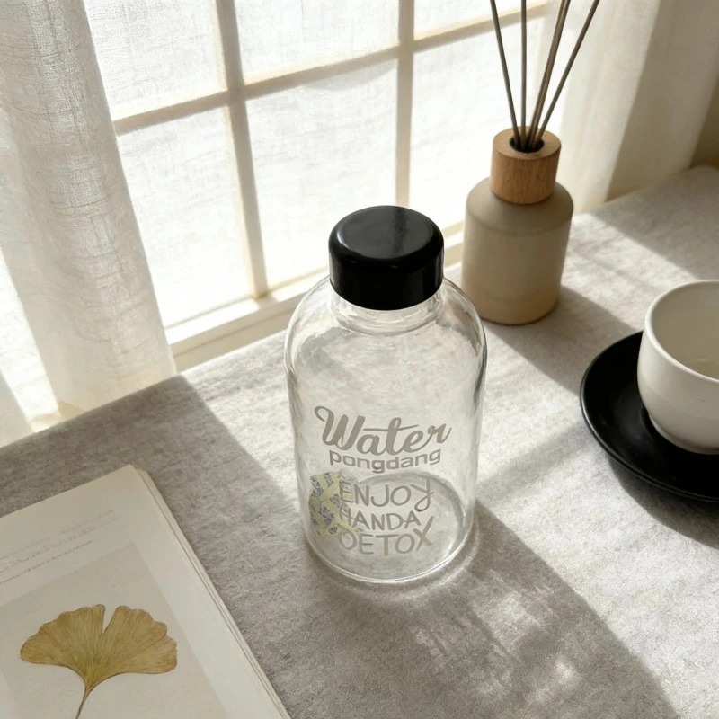 Wide Mouth Clear Glass Water Bottle